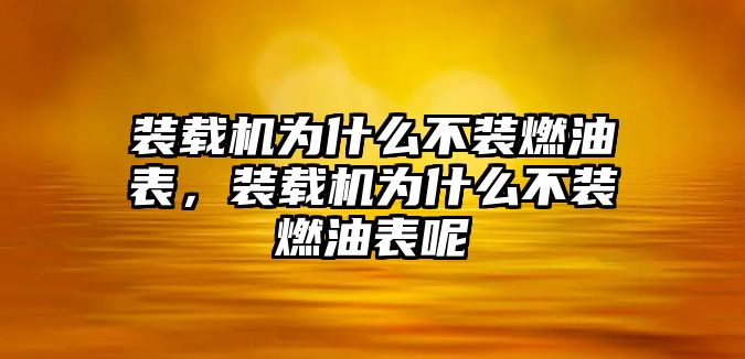 裝載機(jī)為什么不裝燃油表，裝載機(jī)為什么不裝燃油表呢