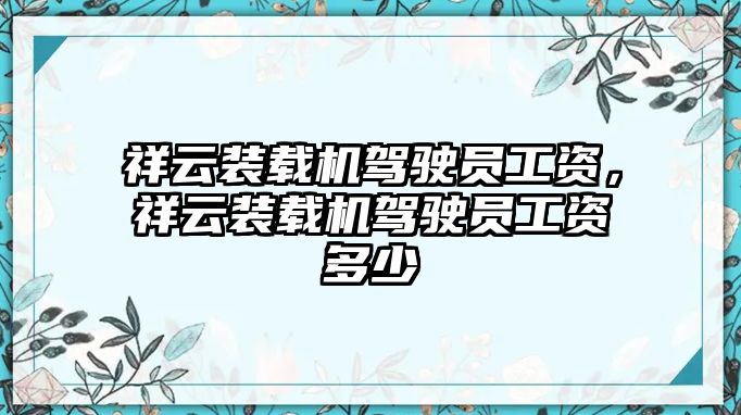 祥云裝載機駕駛員工資，祥云裝載機駕駛員工資多少