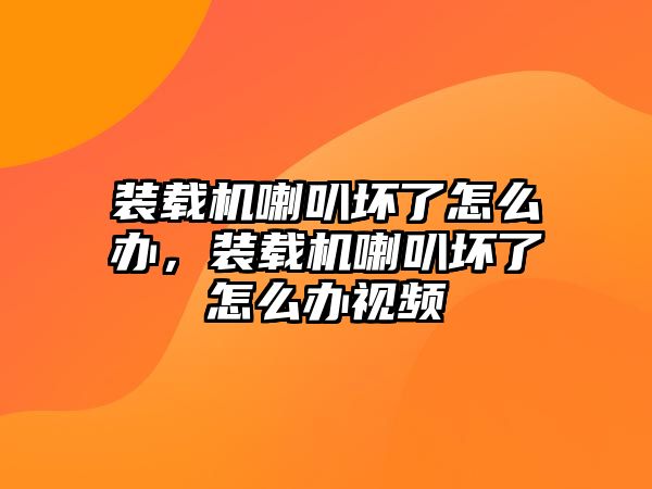 裝載機喇叭壞了怎么辦，裝載機喇叭壞了怎么辦視頻