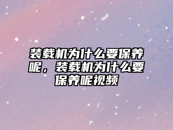 裝載機為什么要保養(yǎng)呢，裝載機為什么要保養(yǎng)呢視頻