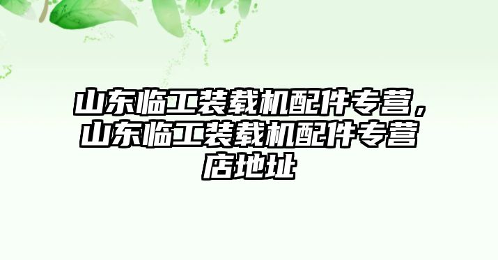 山東臨工裝載機(jī)配件專營，山東臨工裝載機(jī)配件專營店地址