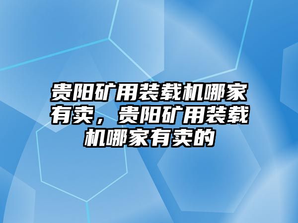 貴陽礦用裝載機哪家有賣，貴陽礦用裝載機哪家有賣的